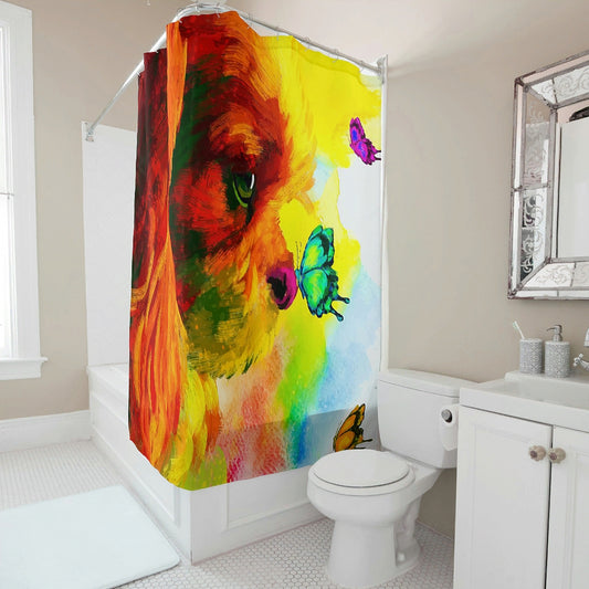 Watercolor Butterfly Dog Shower Curtain Animal Printed Design Heavyweight Shower Curtains With Hooks