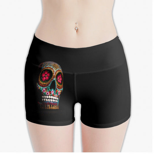 Skull Design Colorful Printed Pattern Fashion Stretch Sports Yoga Shorts