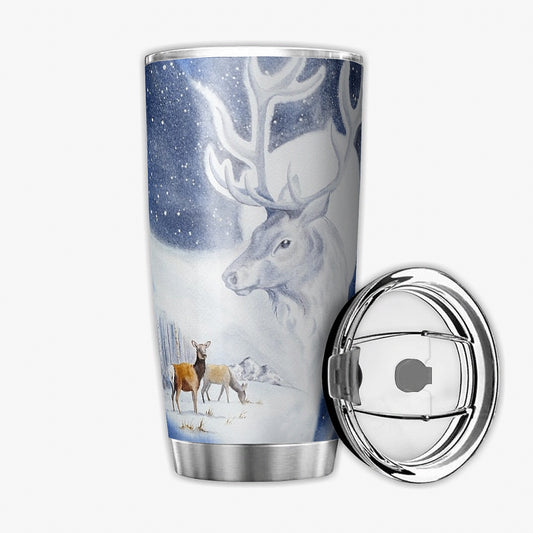 Printed Portable Stainless Steel Car Mug White Elk