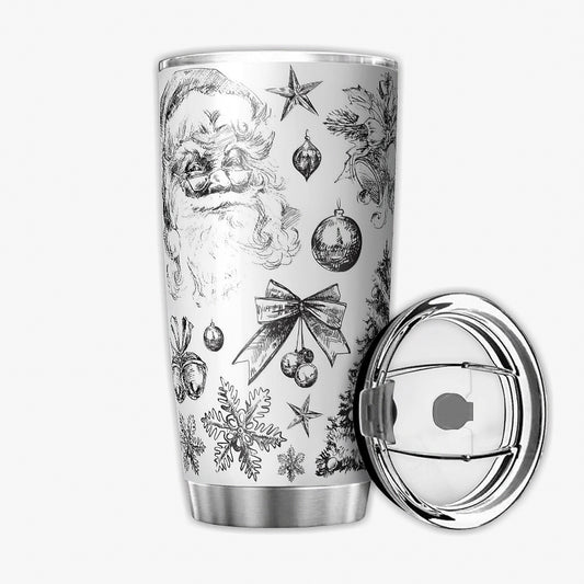 Double Wall Stainless Steel Vacuum Insulated Tumbler Cup Travel Mug Santa Claus And Tree