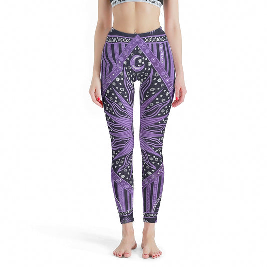 Purple Sun Moon Mandala High Waist Yoga Pants Tummy Control Women Leggings